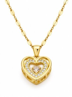 Gold-Tone Double Heart Clear Stones Necklace (N53)